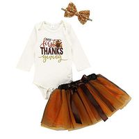 residentD Autumn Winter Newborn Kids Baby Girl Outfit Turkey Letters Romper Bodysuit Tops +Tutu Tulle Skirt Hairband Kids Clothes Sets 0-18 Months (Age:6-12 Months, White)