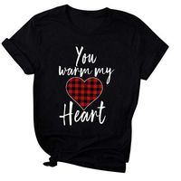 Meikosks Ladies Heart Print Tops Short Sleeve T Shirt Valentine's Day Blouses Love Pullover