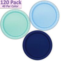 120 Paper Dessert Plates (7") - Light Blue, Mint, Navy Blue - 40 Per Color, 3 Colors - Great Assortment for Birthday Parties, Weddings, Holidays, Baby Shower, Celebrations, and more