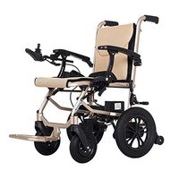 FXNN Transport Wheelchair Electric Wheelchair - Front and Rear Controller Folding Lightweight Four-Wheel Smart Elderly Disabled Wheelchair Removable Lithium Battery Walker (Color : Beige)