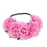 Women Girl Hawaiian Stretch Rose Flower Headband Floral Crown for Garland Party,Photo Props,Wedding Bridal Headpiece