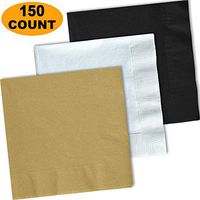 150 Lunch Napkins, Glittering Gold, Bright White, Midnight Black - 50 Each Color. 2 Ply Paper Dinner Napkins. 6.5" folded, 13.5" unfolded.