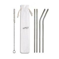 πPET Stainless Steel Straws, Set of 4 Straws and Cleaning Brush in Canvas Pouch, 6mm Stainless Steel Drinking Metal Straws, Straw Stainless Steel, Eco Friendly Straws