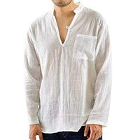 Mens Long Sleeve Henley Shirt Cotton Linen Beach Yoga Loose Fit Henleys Tops Hippie Shirts Solid Beach Yoga Top White