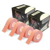 FOU Kinesiology Recovery Therapeutic Tape, Waterproof Muscle Support for Athlete,Sports Injury Tape 1 inch x 16.4 ft / 2.5cm x 5m (Beige 4 Pack)
