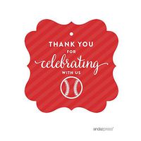 Andaz Press Birthday Fancy Frame Gift Tags, Thank You for Celebrating with Us, Baseball, 24-Pack, for Gifts and Party Favors