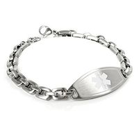 My Identity Doctor - Customized Medical Alert Bracelet with Engraving, 316L Steel Matte 6mm Links - White - Wrist Size 6 Inch