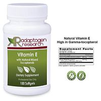 Vitamin E with Natural Mixed Tocopherols | Pure E D-Alpha Tocopherol | Supports Overall Metabolic Functions | 100 Softgels | Adaptogen Research