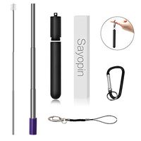 Portable Telescopic Reusable Straws 9 inches Telescopic Travel Straw Collapsible Folding Stainless Steel Drinking Straw With Silicone Tips, Carrying Case, Cleaning Brush