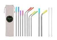 Eco Friendly Stainless Steel Silver Coated 8.5, 9.5, 10.5 Inch Metal Straw Set With Silicone Tips BPA Free (8.5/9.5/10.5 Inch Variety Set)