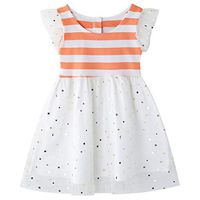 heavKin-Clothes 2-8Years Kids Baby Girls Tulle Stitching Skirts Flying Sleeves Striped Sequins Princess Dress (White, 6-7 Years)