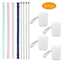 4 Straws with Cleaning Brush, Silicone for safety use, 4 Pack in 4 Color