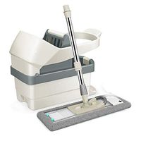 MOP Spinning and Bucket Cleaning Set Pedal Design Washing Dehydration Two in One Dry and Wet Dual Use Head3 (Color : Creamy-White)