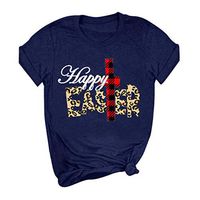 Eoeth Happy Easter!Pullover for Women Summer Letter Print Short Sleeved Top Casual Loose T-Shirts Blouse Tee Shirts Navy