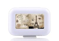 JWDCC Pill Box Case - Decorative Boxes - Paris Eiffel Tower and Passport Pattern- Pocket Medicine Tablet Holder Organizer Case Pill Box for Purse - Compact 8 Compartment