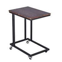 Ellymi Overbed Table, Vintage Snack Side Table, Coffee Laptop Tablet Mobile Terminal Table, Wood Look Furniture Metal Frame and Rolling Casters 50x35x60