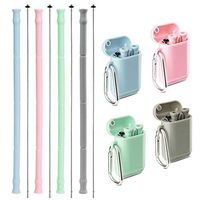 Yoocaa Reusable Silicone Collapsible Straws -4 Pack Portable Drinking Straw with Colorful Carrying Case and Cleaning Brush, BPA Free -Green Blue Pink Grey
