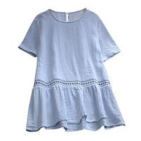 Veodhekai Womens Blouse Plus SizeTops Linen Solid Color T-Shirt Cotton Loose O-Neck Short Sleeve Tee Dress Office Blue