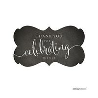 Andaz Press Fancy Frame Rectangular Label Stickers, Thank You for Celebrating with Us, Chalkboard Print, 36-Pack
