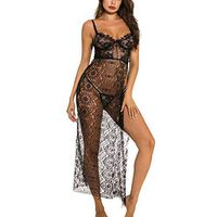 Haxikocty Women Sexy Lingerie Robe Sexy Pajamas Ladies Perspective Lace Underwear Nightdress Set Black