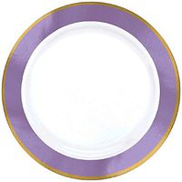 Amscan Premium Plastic Round Plates | White/Lavender | 10.25" | Party Supply | 60 ct.