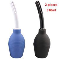 Richingfu Anal Curved Bulb Enema Spherical Vaginal Irrigator for Women’s or Man’s Health (2 Pieces Black blue-310ml)