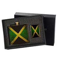 Jamaica Flag - Gold Lighter and Pocket Hip Liquor Flask Survival Camping Gift Box Set