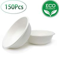OURhome 100% Compostable Paper Bowls [150-Pack] Natural Disposable Bagasse, Eco-Friendly Biodegradable Made of Sugar Cane Fibers Alternative to Paper & Plastic Bowls, 850Ml
