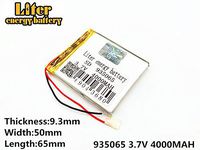 3.7V 4000mAh 935065 Lithium Polymer Ion Rechargeable Battery Lithium Polymer Li-Po Battery for MP4 GPS MP3 Bluetooth Stereo DIY Gift