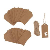 100pcs Christmas Gift Tags Kraft Paper Tags Xmas Deer Elk Hang Tags with Jute Twine Hanging Gift Wrap Tags Cards Label Xmas Tree Decor - Brown