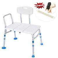 Health Line Massage Products Tool-Free 400 lbs Transfer Bench, Adjustable Shower Tub Bath Chair w/Reversible Back and Non-Slip Feet for Elderly, Disabled, Seniors & Bariatric - Free Back Scrubber