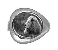 Huge White Lion Lying Down in This Portrait Custom Silver Oval Pill Box Pocket Purse Pill Case Medical Tablet Holder Weekly Pill Organizer Decoration Box Wallet