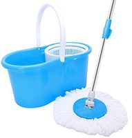 360° Spin Mop Household Cleaners Washable & Reusable Flat Mops with with Bucket & Dual Drainage Basket Mops Floor Cleaning System for Home Kitchen Floor Cleaning Tools (Blue)