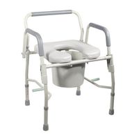 Drive Medical Steel Drop Arm Bedside Commode with Padded Seat and Arms, Grey