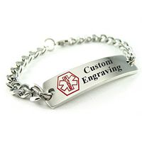 My Identity Doctor - Custom Engraved Medical Alert Bracelet for Adults - 316L Steel - Red - Large - Wrist Size 8.25 Inch