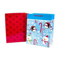 Hallmark 13" Large Christmas Gift Bags (Pack of 2; Blue Penguins, Red Polka Dots)
