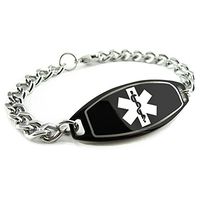 My Identity Doctor Customized Medical ID Bracelet 316L Steel - Free Medic ID Card Incld - White & Black - Wrist Size 7.5 Inch