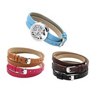 PiercingJ 316L Stainless Steel Aromatherapy Essential Oils Diffuser Locket Bracelet Real Leather Band Bangle with 6 Felt Pads