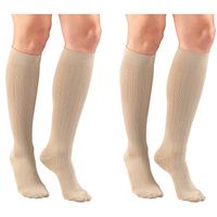 Truform Women's Fit Compression Socks, Rib Knit Pattern, 15-20 mmHg, Tan, Small (Pack of 2)