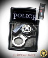 4015 Police Gun Badge Handcuffs Black Matte Finish Lighter with Flint Pack - Premium Lighter Fluid (Comes Unfilled) - Made in USA!