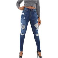 Muchy Women High Waisted Skinny Jeans Casual Stretch Leopard Print Splice Jean Leggings with Hole Trouser Pants Ladies Girls Ankle Length Denim