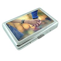 Hold Hands Em1 Hip Silver Cigarette Case Id Holder Metal Wallet 4" X 2.75" RFID Protection
