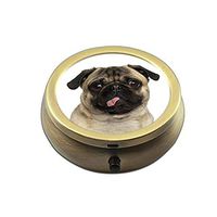 Pill Box Case Round Bronze Weekly Pill Organizers Case Decorative Boxes- Custom Fashion Style Bronze Pill Box Case for Purse- 3 Compartments Pill Box/Pill Case Pocket (Childlike Pug)