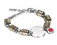 JF.JEWELRY Medical Alert ID Bracelets for Women with Two-Tone Stainless Steel Chain Link-Free Engraving