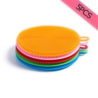 Max Beauty 4-Pack Cleaning Cloths Dish Scouring Pads/ 5-Pack Silicone Dishwashing Brush for Powerfully Absorbing Water and Removing The Oil and Dust (Brush, Red)