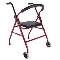 Alexzh_Rollator Adjustable Desktop Folding Walker with Roller/seat Plate Sit Push Dual-use Adult Elderly, Steel Pipe