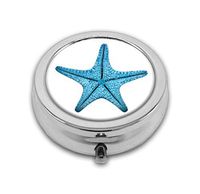 LuxSweet Pill Box,Single Blue Starfish Pill Case for Purse Pocket Pill Organizer with 3 Compartments Silver 2.1 Inches Portable Vitamin Medicine Case Holder