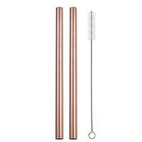 Stainless Steel Straws,Reusable 2PCS Drinking Straight Straws with Cleaning Straw Brush, Eco-Friendly, Non-Toxic, Washable, Great for Smoothie, Milkshake, Cocktail and Cool Drinks (21512mm,Rose Gold)