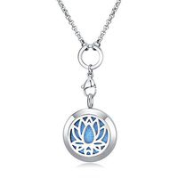 Mesinya (1'' )Essential Oil Diffuser Necklace Aroma Hypo-Allergenic Magnetic Locket Pendant With Chain&Pads (Lotus)