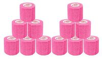 2 Inch Vet Wrap Tape Self Adhesive Medical Bandage Free Bonus Rolls (Neon Pink) (10 Pack Plus 2 Free Rolls) Self Adherent Cohesive First Aid Sport Flex Wrist Ankle Knee Sprains and Swelling
